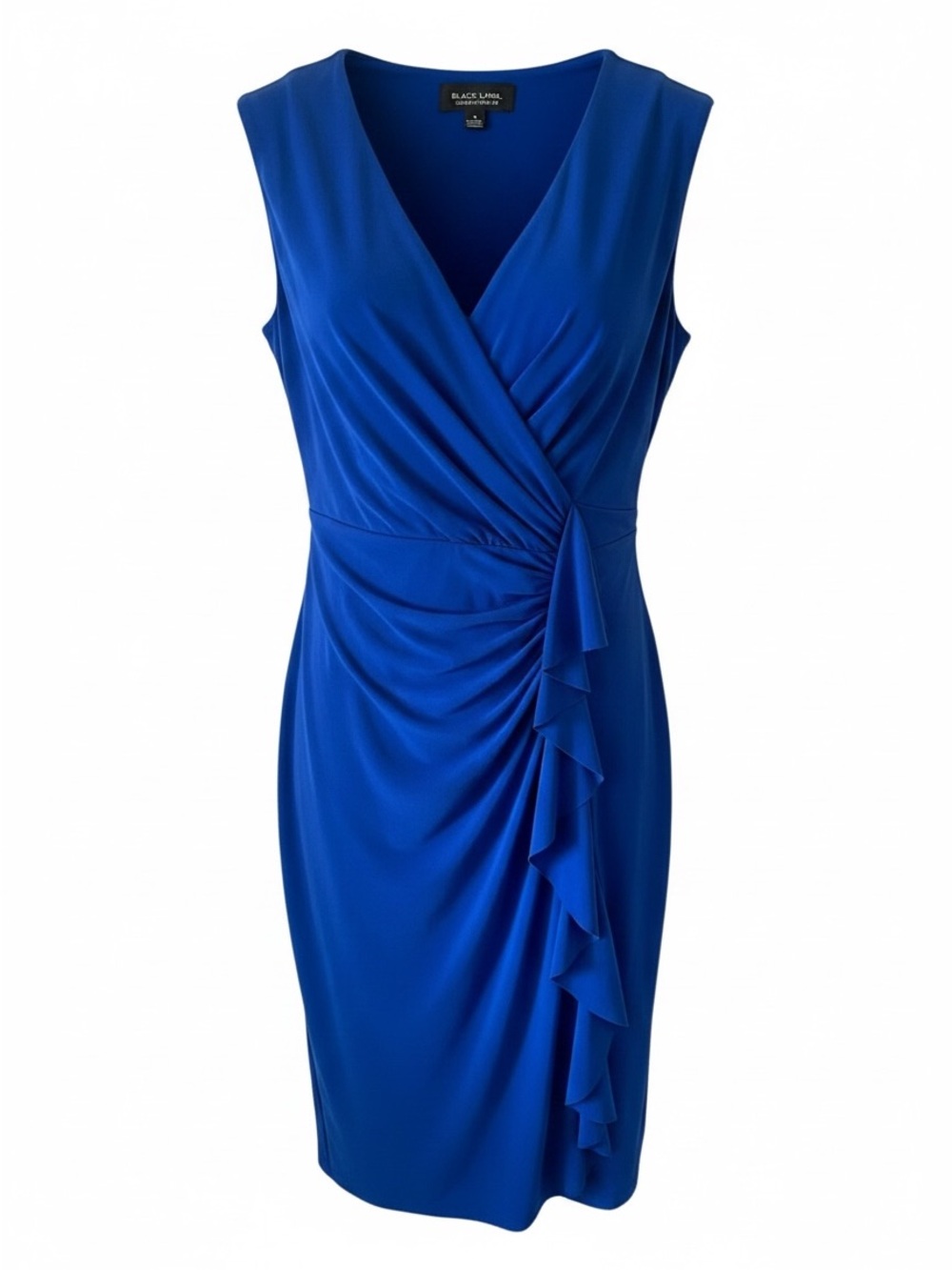 Black Label by Evan Picone
Blue Sheath Wrap Dress Ruffle
Sleeveless V-Neck